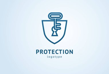 Kalkan simgesi. Vektör düz stil illüstrasyon Soyut iş güvenliği Ajansı logo şablonu. Antivirüs logo kavramı, koruma, sigorta, gizlilik, koruma.