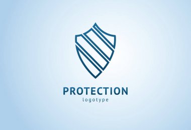 Kalkan simgesi. Vektör düz stil illüstrasyon Soyut iş güvenliği Ajansı logo şablonu. Antivirüs logo kavramı, koruma, sigorta, gizlilik, koruma.