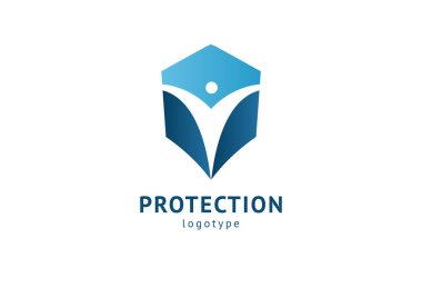 Kalkan simgesi. Vektör düz stil illüstrasyon Soyut iş güvenliği Ajansı logo şablonu. Antivirüs logo kavramı, koruma, sigorta, gizlilik, koruma.