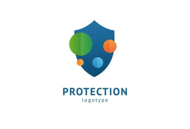 Kalkan simgesi. Vektör düz stil illüstrasyon Soyut iş güvenliği Ajansı logo şablonu. Antivirüs logo kavramı, koruma, sigorta, gizlilik, koruma.