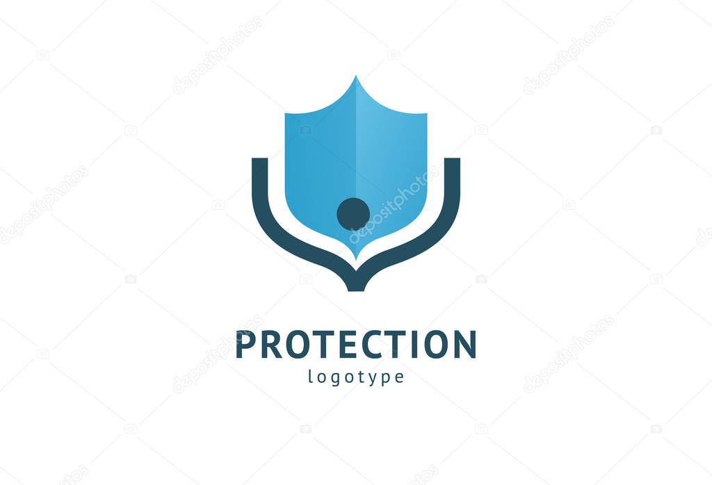 Shield icon. Vector flat style illustration Abstract business security Agency logo template. Logo concept of antivirus, protection, insurance, privacy, guard.