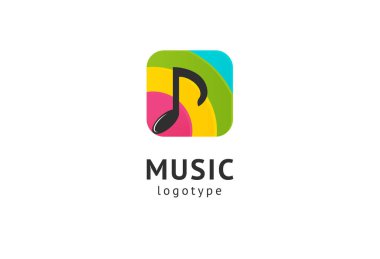 Vektör illüstrasyonu, Grafik Tasarım Not web logosu. Soyut müzik logosu vektör tasarımı. Ses kayıt stüdyosu, gece partisi. Müzik okulu, disko, vokal kursu, besteci, şarkıcı vektör logosu.