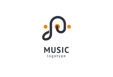 Vektör illüstrasyonu, Grafik Tasarım Not web logosu. Soyut müzik logosu vektör tasarımı. Ses kayıt stüdyosu, gece partisi. Müzik okulu, disko, vokal kursu, besteci, şarkıcı vektör logosu.