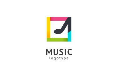 Vektör illüstrasyonu, Grafik Tasarım Not web logosu. Soyut müzik logosu vektör tasarımı. Ses kayıt stüdyosu, gece partisi. Müzik okulu, disko, vokal kursu, besteci, şarkıcı vektör logosu.