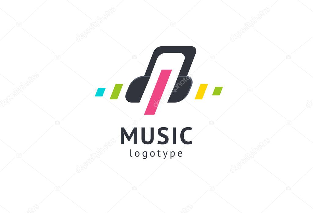 Vector illustration, Graphic Design Note web logotype. Abstract music logo icon vector design. Sound recording studio, night party. School of Music, disco, vocal course, composer, singer vector logo