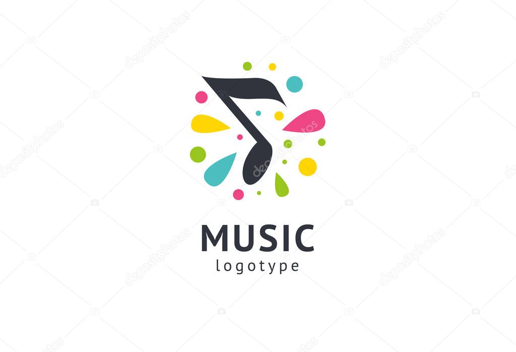 Vector illustration, Graphic Design Note web logotype. Abstract music logo icon vector design. Sound recording studio, night party. School of Music, disco, vocal course, composer, singer vector logo
