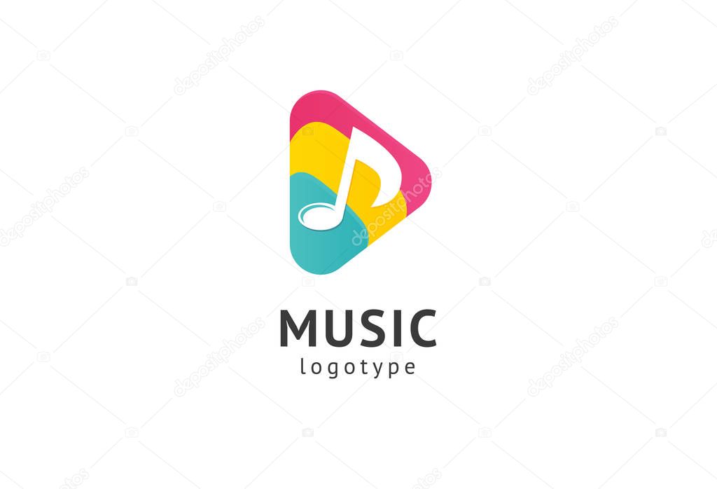 Vector illustration, Graphic Design Note web logotype. Abstract music logo icon vector design. Sound recording studio, night party. School of Music, disco, vocal course, composer, singer vector logo