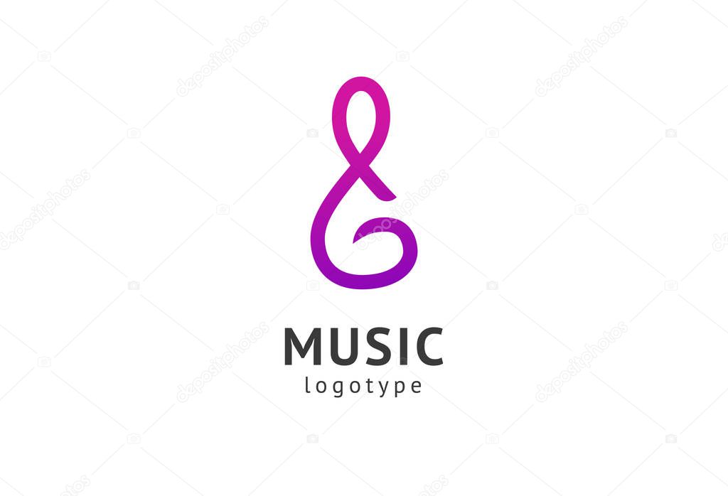 Vector illustration, Graphic Design treble clef logotype. Abstract music icon vector design. Sound recording studio, night party. School of Music, disco, vocal course, composer, singer vector logo