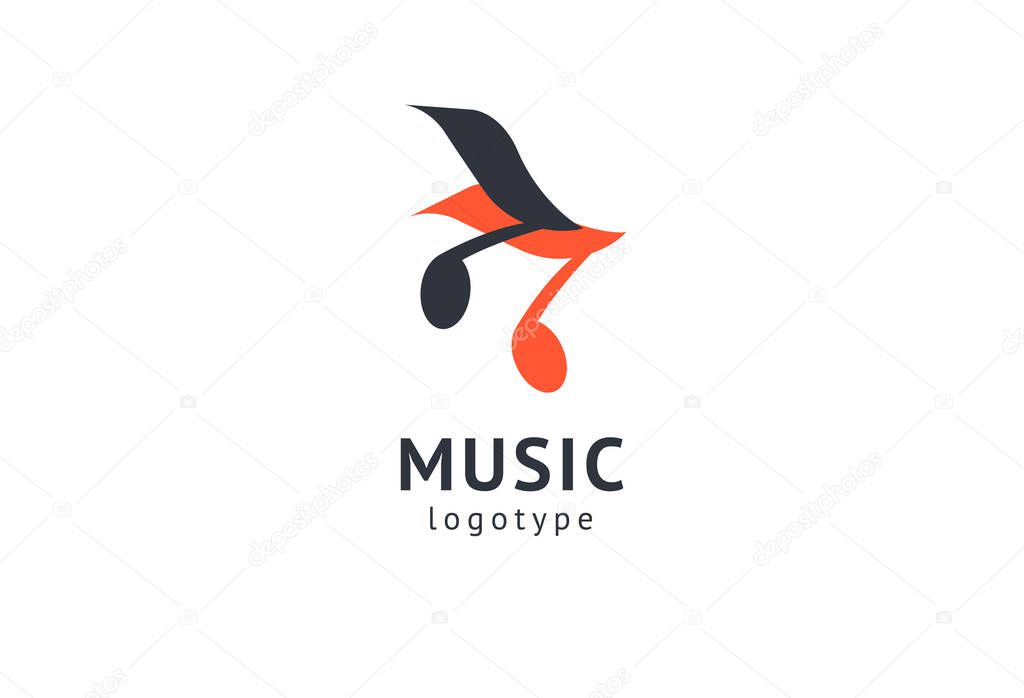 Vector illustration, Graphic Design Note web logotype. Abstract music logo icon vector design. Sound recording studio, night party. School of Music, disco, vocal course, composer, singer vector logo