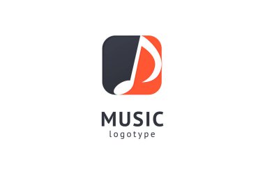 Vektör illüstrasyonu, Grafik Tasarım Not web logosu. Soyut müzik logosu vektör tasarımı. Ses kayıt stüdyosu, gece partisi. Müzik okulu, disko, vokal kursu, besteci, şarkıcı vektör logosu.
