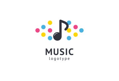 Vektör illüstrasyonu, Grafik Tasarım Not web logosu. Soyut müzik logosu vektör tasarımı. Ses kayıt stüdyosu, gece partisi. Müzik okulu, disko, vokal kursu, besteci, şarkıcı vektör logosu.