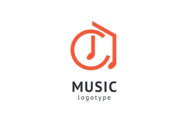 Vektör illüstrasyonu, Grafik Tasarım Not web logosu. Soyut müzik logosu vektör tasarımı. Ses kayıt stüdyosu, gece partisi. Müzik okulu, disko, vokal kursu, besteci, şarkıcı vektör logosu.