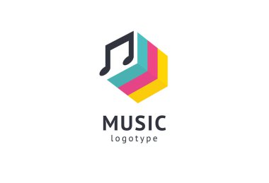 Vektör illüstrasyonu, Grafik Tasarım Not web logosu. Soyut müzik logosu vektör tasarımı. Ses kayıt stüdyosu, gece partisi. Müzik okulu, disko, vokal kursu, besteci, şarkıcı vektör logosu.