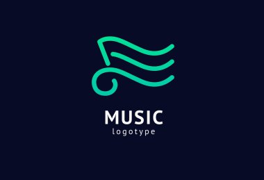 Vektör illüstrasyonu, Grafik Tasarım Not web logosu. Soyut müzik logosu vektör tasarımı. Ses kayıt stüdyosu, gece partisi. Müzik okulu, disko, vokal kursu, besteci, şarkıcı vektör logosu.