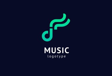 Vektör illüstrasyonu, Grafik Tasarım Not web logosu. Soyut müzik logosu vektör tasarımı. Ses kayıt stüdyosu, gece partisi. Müzik okulu, disko, vokal kursu, besteci, şarkıcı vektör logosu.