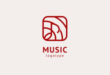 Vektör illüstrasyonu, Grafik Tasarım Not web logosu. Soyut müzik logosu vektör tasarımı. Ses kayıt stüdyosu, gece partisi. Müzik okulu, disko, vokal kursu, besteci, şarkıcı vektör logosu.