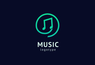 Vektör illüstrasyonu, Grafik Tasarım Not web logosu. Soyut müzik logosu vektör tasarımı. Ses kayıt stüdyosu, gece partisi. Müzik okulu, disko, vokal kursu, besteci, şarkıcı vektör logosu.