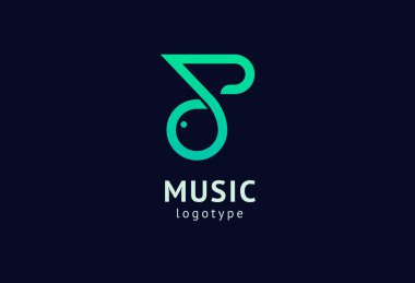 Vektör illüstrasyonu, Grafik Tasarım Not web logosu. Soyut müzik logosu vektör tasarımı. Ses kayıt stüdyosu, gece partisi. Müzik okulu, disko, vokal kursu, besteci, şarkıcı vektör logosu.