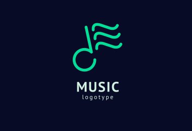 Vektör illüstrasyonu, Grafik Tasarım Not web logosu. Soyut müzik logosu vektör tasarımı. Ses kayıt stüdyosu, gece partisi. Müzik okulu, disko, vokal kursu, besteci, şarkıcı vektör logosu.