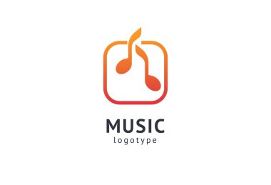 Vektör illüstrasyonu, Grafik Tasarım Not web logosu. Soyut müzik logosu vektör tasarımı. Ses kayıt stüdyosu, gece partisi. Müzik okulu, disko, vokal kursu, besteci, şarkıcı vektör logosu.