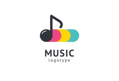 Vektör illüstrasyonu, Grafik Tasarım Not web logosu. Soyut müzik logosu vektör tasarımı. Ses kayıt stüdyosu, gece partisi. Müzik okulu, disko, vokal kursu, besteci, şarkıcı vektör logosu.