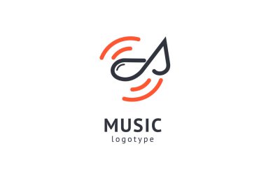 Vektör illüstrasyonu, Grafik Tasarım Not web logosu. Soyut müzik logosu vektör tasarımı. Ses kayıt stüdyosu, gece partisi. Müzik okulu, disko, vokal kursu, besteci, şarkıcı vektör logosu.
