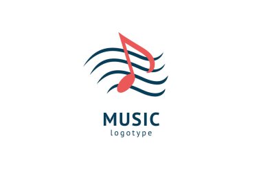 Vektör illüstrasyonu, Grafik Tasarım Not web logosu. Soyut müzik logosu vektör tasarımı. Ses kayıt stüdyosu, gece partisi. Müzik okulu, disko, vokal kursu, besteci, şarkıcı vektör logosu.