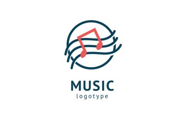 Vektör illüstrasyonu, Grafik Tasarım Not web logosu. Soyut müzik logosu vektör tasarımı. Ses kayıt stüdyosu, gece partisi. Müzik okulu, disko, vokal kursu, besteci, şarkıcı vektör logosu.