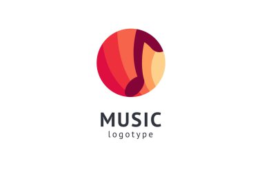 Vektör illüstrasyonu, Grafik Tasarım Not web logosu. Soyut müzik logosu vektör tasarımı. Ses kayıt stüdyosu, gece partisi. Müzik okulu, disko, vokal kursu, besteci, şarkıcı vektör logosu.