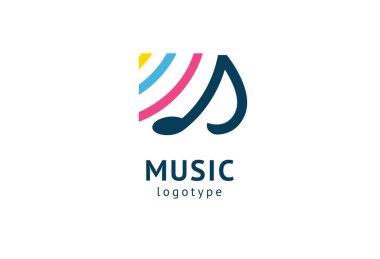 Vektör illüstrasyonu, Grafik Tasarım Not web logosu. Soyut müzik logosu vektör tasarımı. Ses kayıt stüdyosu, gece partisi. Müzik okulu, disko, vokal kursu, besteci, şarkıcı vektör logosu.