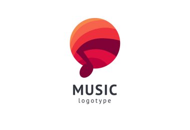 Vektör illüstrasyonu, Grafik Tasarım Not web logosu. Soyut müzik logosu vektör tasarımı. Ses kayıt stüdyosu, gece partisi. Müzik okulu, disko, vokal kursu, besteci, şarkıcı vektör logosu.