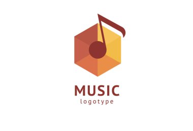 Vektör illüstrasyonu, Grafik Tasarım Not web logosu. Soyut müzik logosu vektör tasarımı. Ses kayıt stüdyosu, gece partisi. Müzik okulu, disko, vokal kursu, besteci, şarkıcı vektör logosu.