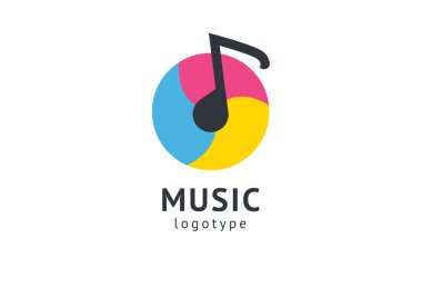 Vektör illüstrasyonu, Grafik Tasarım Not web logosu. Soyut müzik logosu vektör tasarımı. Ses kayıt stüdyosu, gece partisi. Müzik okulu, disko, vokal kursu, besteci, şarkıcı vektör logosu.