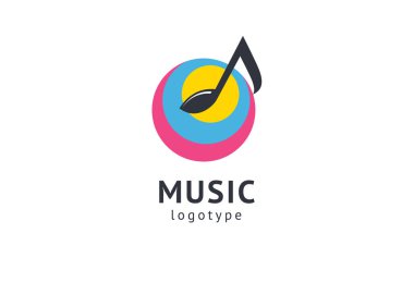 Vektör illüstrasyonu, Grafik Tasarım Not web logosu. Soyut müzik logosu vektör tasarımı. Ses kayıt stüdyosu, gece partisi. Müzik okulu, disko, vokal kursu, besteci, şarkıcı vektör logosu.
