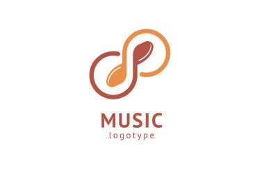 Vektör illüstrasyonu, Grafik Tasarım Not web logosu. Soyut müzik logosu vektör tasarımı. Ses kayıt stüdyosu, gece partisi. Müzik okulu, disko, vokal kursu, besteci, şarkıcı vektör logosu.