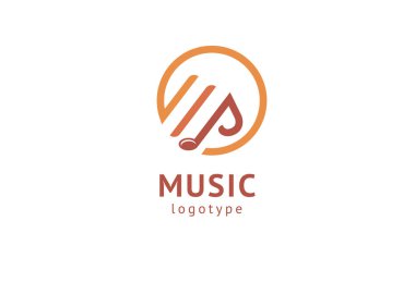 Vektör illüstrasyonu, Grafik Tasarım Not web logosu. Soyut müzik logosu vektör tasarımı. Ses kayıt stüdyosu, gece partisi. Müzik okulu, disko, vokal kursu, besteci, şarkıcı vektör logosu.