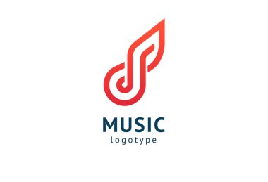 Vektör illüstrasyonu, Grafik Tasarım Not web logosu. Soyut müzik logosu vektör tasarımı. Ses kayıt stüdyosu, gece partisi. Müzik okulu, disko, vokal kursu, besteci, şarkıcı vektör logosu.