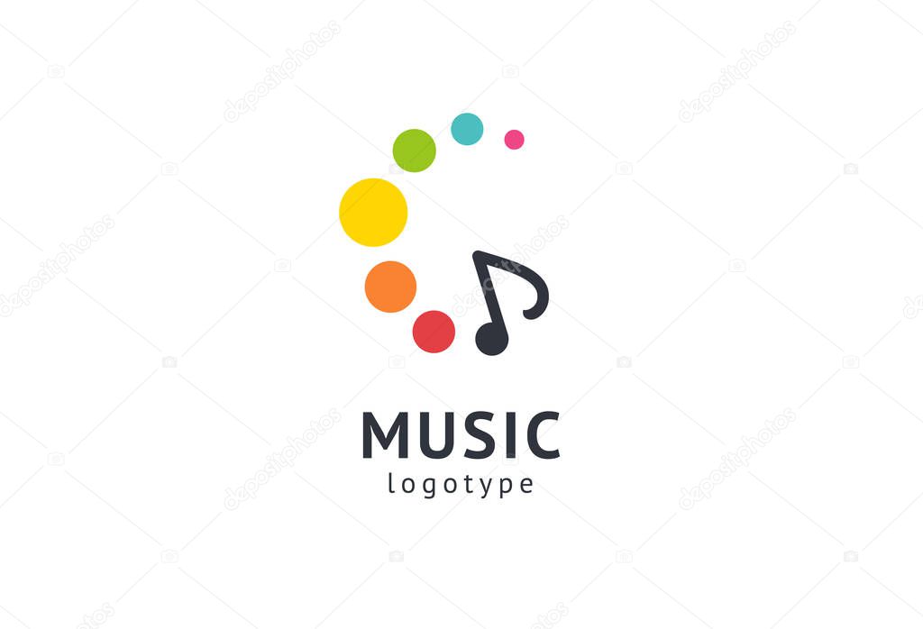 Vector illustration, Graphic Design Note web logotype. Abstract music logo icon vector design. Sound recording studio, night party. School of Music, disco, vocal course, composer, singer vector logo.