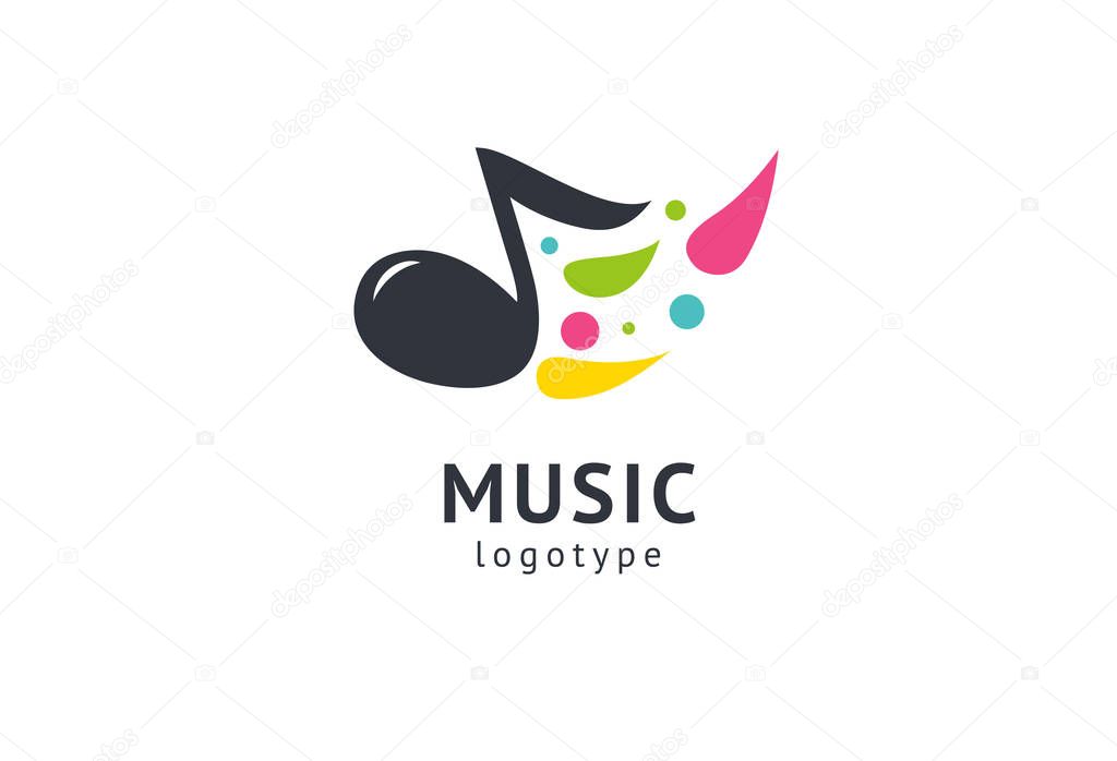 Vector illustration, Graphic Design Note web logotype. Abstract music logo icon vector design. Sound recording studio, night party. School of Music, disco, vocal course, composer, singer vector logo