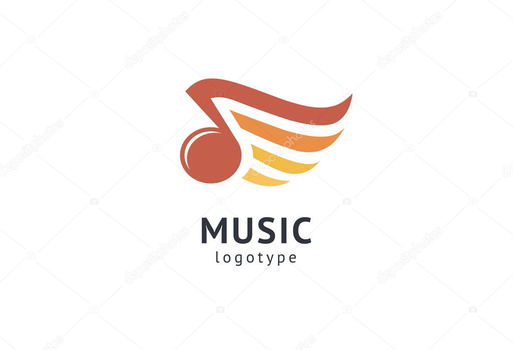 Vector illustration, Graphic Design Note web logotype. Abstract music logo icon vector design. Sound recording studio, night party. School of Music, disco, vocal course, composer, singer vector logo