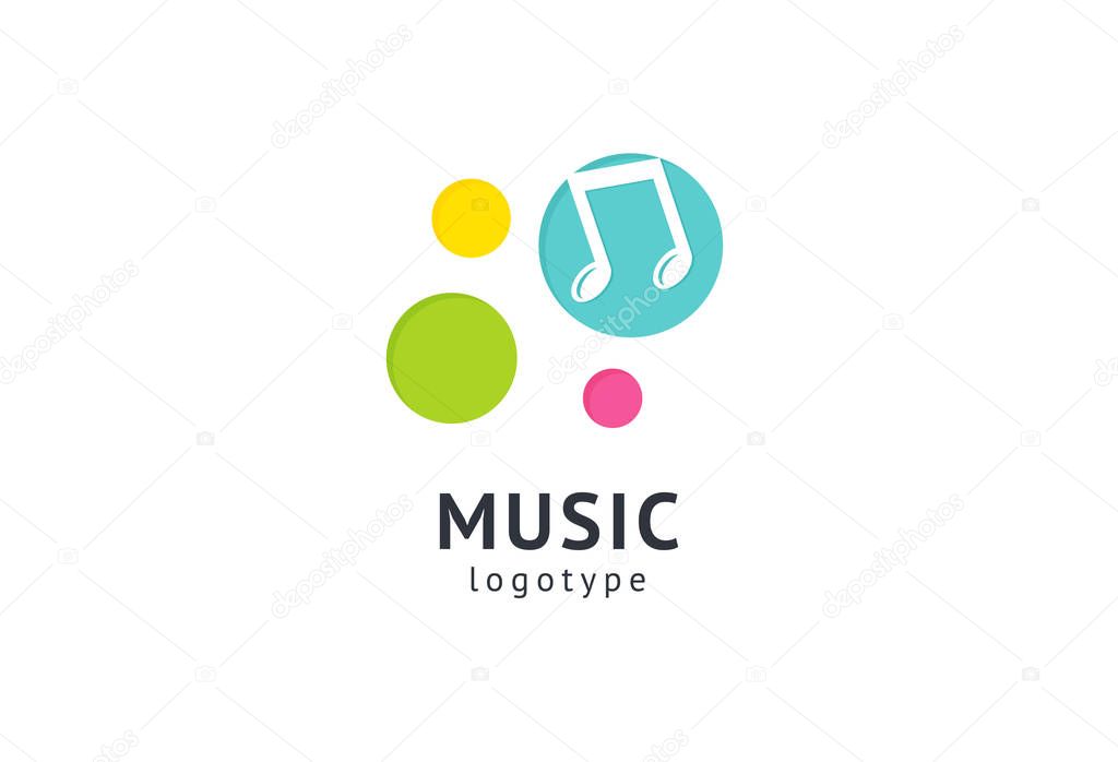 Vector illustration, Graphic Design Note web logotype. Abstract music logo icon vector design. Sound recording studio, night party. School of Music, disco, vocal course, composer, singer vector logo