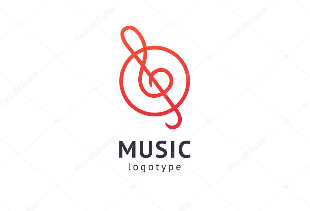 Vector illustration, Graphic Design treble clef logotype. Abstract music icon vector design. Sound recording studio, night party. School of Music, disco, vocal course, composer, singer vector logo