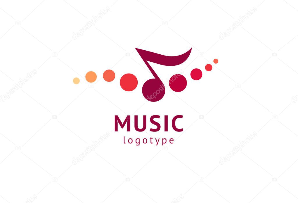 Vector illustration, Graphic Design Note web logotype. Abstract music logo icon vector design. Sound recording studio, night party. School of Music, disco, vocal course, composer, singer vector logo