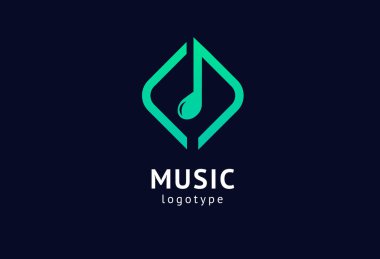 Vektör illüstrasyonu, Grafik Tasarım Not web logosu. Soyut müzik logosu vektör tasarımı. Ses kayıt stüdyosu, gece partisi. Müzik okulu, disko, vokal kursu, besteci, şarkıcı vektör logosu.