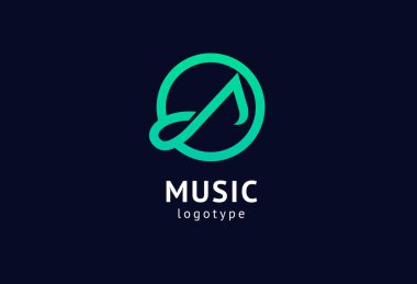 Vektör illüstrasyonu, Grafik Tasarım Not web logosu. Soyut müzik logosu vektör tasarımı. Ses kayıt stüdyosu, gece partisi. Müzik okulu, disko, vokal kursu, besteci, şarkıcı vektör logosu.