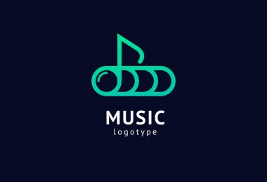 Vektör illüstrasyonu, Grafik Tasarım Not web logosu. Soyut müzik logosu vektör tasarımı. Ses kayıt stüdyosu, gece partisi. Müzik okulu, disko, vokal kursu, besteci, şarkıcı vektör logosu.