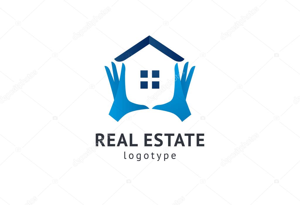 Abstract real estate agent logo icon vector design. Rent, sale of real estate vector logo, House cleaning, home security, real estate auction. Vector building logo concept