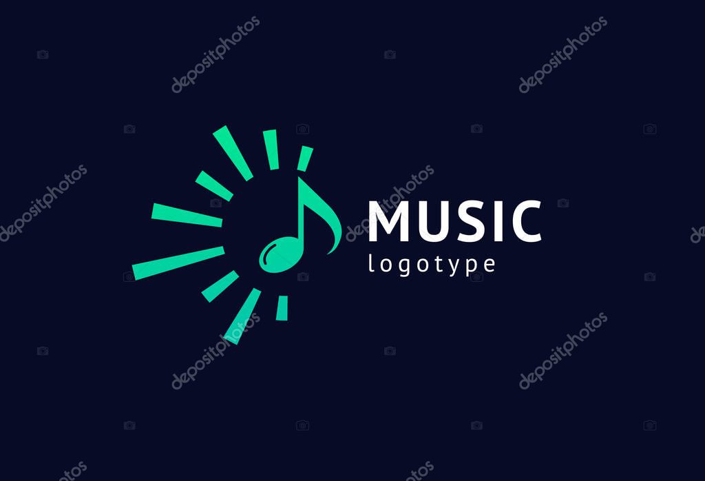 Vector illustration, Graphic Design Note web logotype. Abstract music logo icon vector design. Sound recording studio, night party. School of Music, disco, vocal course, composer, singer vector logo