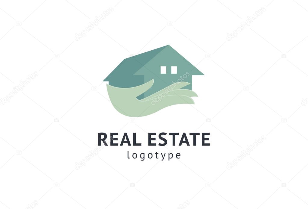 Abstract real estate agent logo icon vector design. Rent, sale of real estate vector logo, House cleaning, home security, real estate auction. Vector building logo concept