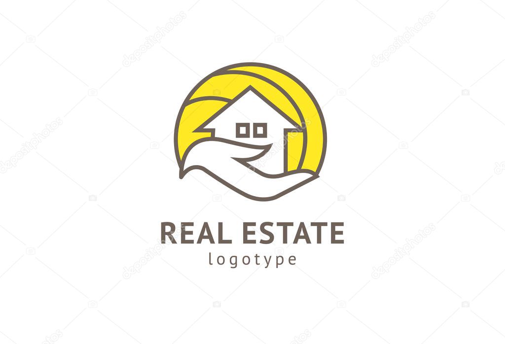 Abstract real estate agent logo icon vector design. Rent, sale of real estate vector logo, House cleaning, home security, real estate auction. Vector building logo concept